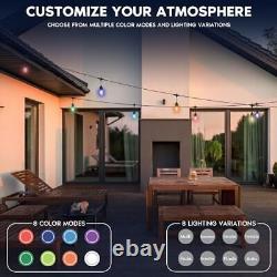 48FT LED RGBW Outdoor String Lights, Remote Control Color Changing Cafe