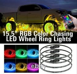 4X 15.5 LED Wheel Ring Lights IP68 Changing RGB+Chasing Color Bluetooth Control