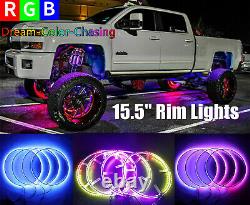 4x 15.5 IP68 RGB Color Changing Bluetooth LED Wheel Rings Lights Rim Follow