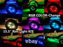 4x 15.5 IP68 RGB Color Changing Bluetooth illuminated LED Wheel Rings Lights