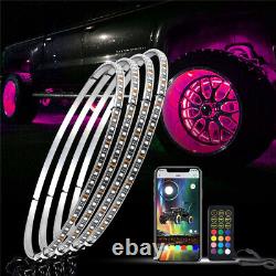 4x 15.5inch IP68RGB Color Changing Bluetooth illuminated LED Wheel Rings Lights