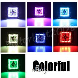 4x Led Work Light 3 Cube Pods Fog Spot RGB Halo Color Changing Music Flash Kit