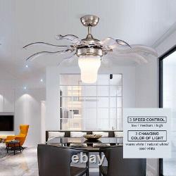 5 Style 42 Retractable Ceiling Fan Lamp LED Chandelier Color/Speed Change Remoe