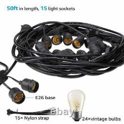 50-Foot Weatherproof Rope Wired 24 LED Edison Light Bulbs Party String Light