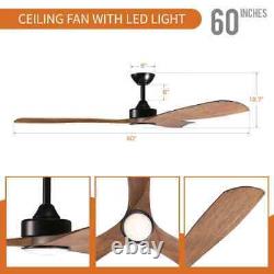 60 in. Indoor Color Changing LED Black Ceiling Fan with Light and Remote