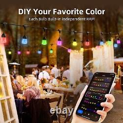 60FT Plug-in MultiColor/White LED Smart Wifi LED Outdoor String Lights Dimmable