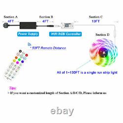 60LEDs/M 1100FT/Roll 12V RGB 5050 LED Strip Light RF Remote WiFi Music Sync