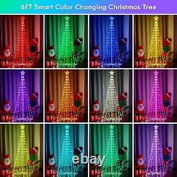 6FT 265LED Outdoor Christmas Tree, Color Change Prelit Smart Cone Christmas Tree