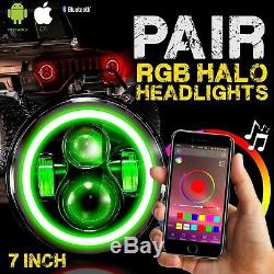 7 Headlight LED RGB Halo Projector Angel DRL for Jeep Wrangler JK TJ LJ 2pcs