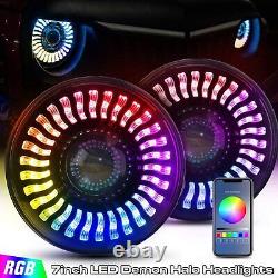 7 Inch LED Headlights Color Changing 3D Halo Chasing For Jeep Wrangler JK LJ TJ