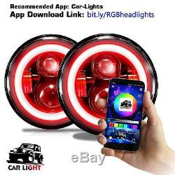 7 Inch Round LED Headlights Halo Wireless SmartPhone Color Changing Angel Eyes