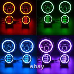 7 LED Headlight & 4 Fog Light With RGB Halo Combo For 07-18 Jeep Wrangler JK