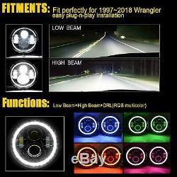7Inch 120W(Set) RGB Halo Ring LED Headlights Combo Kit For Jeep Wrangler JK TJ