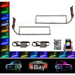 88-98 Chevy GMC Truck Color Changing LED RGB Upper Headlight Halo Ring BLUETOOTH