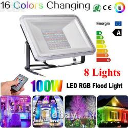 8X 100W RGB Flood Light Outdoor Garden Color Changing LED Security Lamp WithRemote