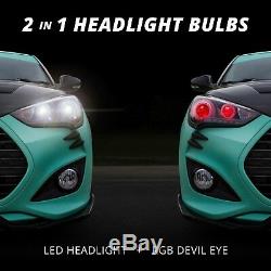 9007 Dual Function LED Headlight Bulbs + Color Changing Devil Eye Smartphone App