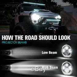 90W CREE LED 7 Headlights Bluetooth RGB Halo Ring For 97-18 Jeep Wrangler JK