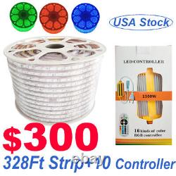 AC 110V 5050 RGB LED Strip Outdoor Flexible Waterproof Lights US Plug Controlle