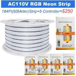 AC 110V 5050 RGB LED Strip Outdoor Flexible Waterproof Lights US Plug Controlle