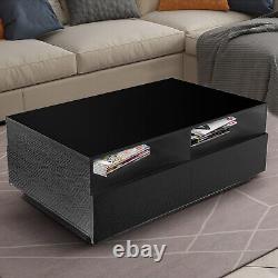 Black High Gloss Cabinet LED Color Changing Coffee Table 4 Drawers Desk withRemote