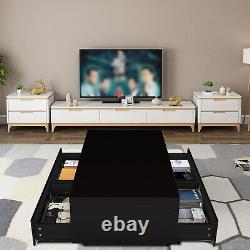 Black High Gloss Cabinet LED Color Changing Coffee Table 4 Drawers Desk withRemote