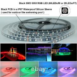 Black PCB 1-20M Waterproof WiFi Music Sync RGB LED Strip Light RF Remote with PSU