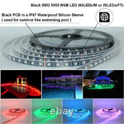 Black PCB 40FT 80FT 100FT Waterproof RF WiFi Music Sync 5050 RGB LED Strip Light
