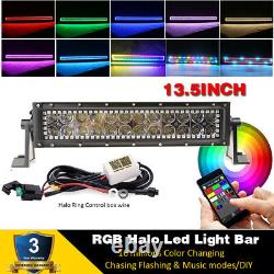 Bluetooth 13.5 inch 72W Offroad Led Light Bar with RGB Halo Ring Chasing 12/14
