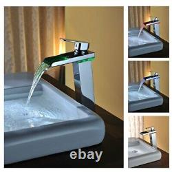 Cascada Color Changing LED Waterfall Bathroom Sink Faucet HDD721H Chrome
