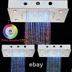 Ceiling Mounted Rainfall Waterfall Shower Head color changing led Brushed Nickel