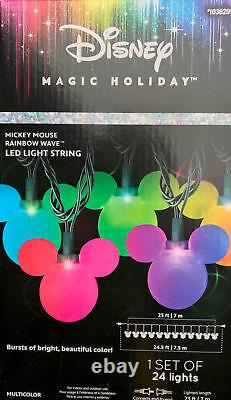 Christmas Disney Magic Holiday Mickey Mouse Rainbow Wave String Lights 25 Ct New