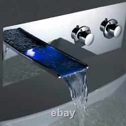 Color Changing LED Waterfall Bathroom Wall Mount Faucet Chrome Finish (HDD756)