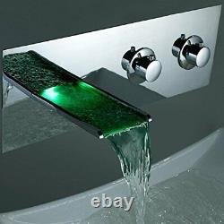 Color Changing LED Waterfall Bathroom Wall Mount Faucet Chrome Finish (HDD756)