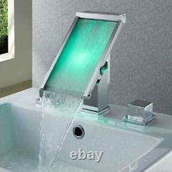 Color Changing LED Waterfall Widespread Bathroom Sink Faucet (Chrome Finish)