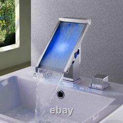 Color Changing LED Waterfall Widespread Bathroom Sink Faucet (Chrome Finish)