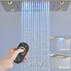 Color changing LED Rainfall&Waterfall Shower Head Gold Top Spray Ceiling Mounted