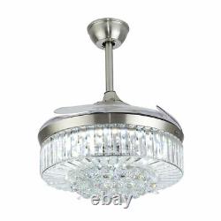Crystal 42 Chandelier Ceiling Fan Light Retractable LED 3 Color Change WithRemote