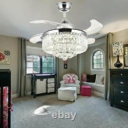 Crystal 42 Chandelier Ceiling Fan Light Retractable LED 3 Color Change WithRemote