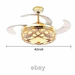 Crystal 42 Chandelier Ceiling Fan Light Retractable LED Dimmable Remote Gold US