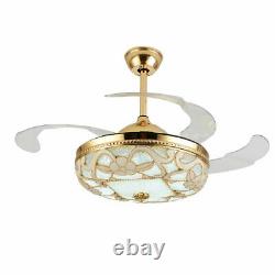 Crystal 42 Chandelier Ceiling Fan Light Retractable LED Dimmable Remote Gold US
