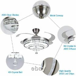 Crystal Ceiling Fan with Lights 36W Modern Ceiling Fan Remote 3 Color Changeable
