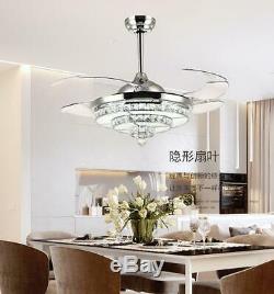 Crystal Invisible Fan Ceiling Light Modern Remote LED 3-Color Change Chandelier