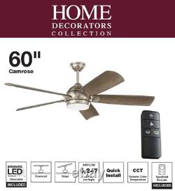 Decorators Collection Camrose 60 Color Changing LED Br. Nickel Ceiling Fan