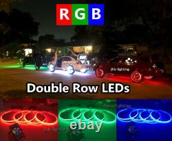 Double Row 4x 15.5 LED Wheel Rings Lights RGB Color Change Bluetooth Controlled
