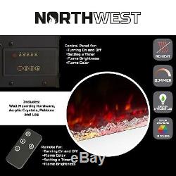 Electric No Heat White Fireplace Color Changing LED Wall Mount Remote 50 Inch