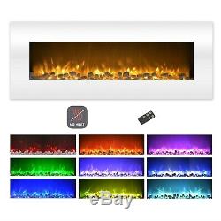Electric No Heat White Fireplace Color Changing LED Wall Mount Remote 50 Inch