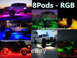 Fiacarlighting 8Pods Set RGB Color Changing LED Bluetooth Rock Lights for trucks