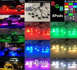 Fiacarlighting 8Pods Set RGB Color Changing LED Bluetooth Rock Lights for trucks