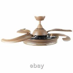 Flush Mount Ceiling Fan with Remote & Light Kit 4 Retractable Blades Walnut