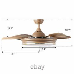 Flush Mount Ceiling Fan with Remote & Light Kit 4 Retractable Blades Walnut